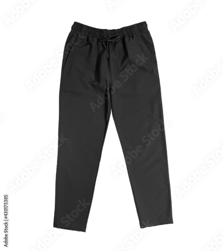 Blank training pants color black front view on white background 