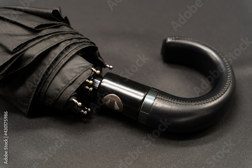 Classic black umbrella with premium leather handle