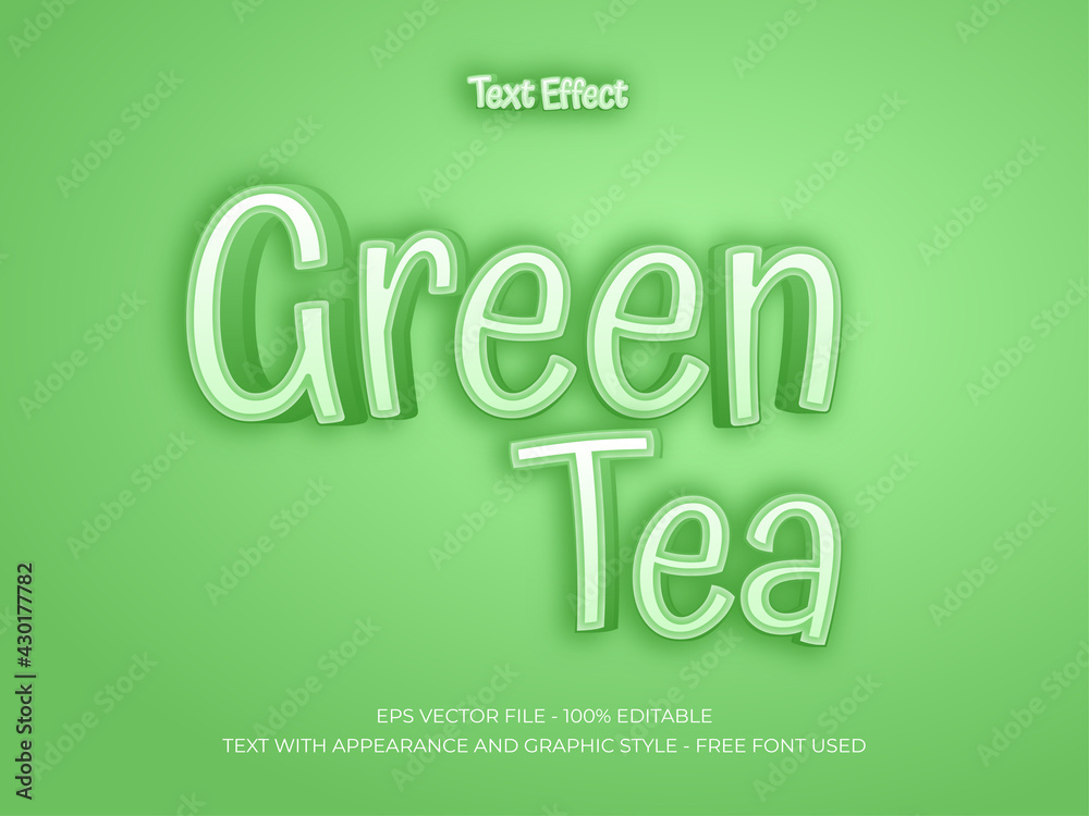 Green text effect vector. Editable text effect. Beauty green tea letter comic style. Green text effect vector. Editable text effect. Beauty green tea letter comic style.