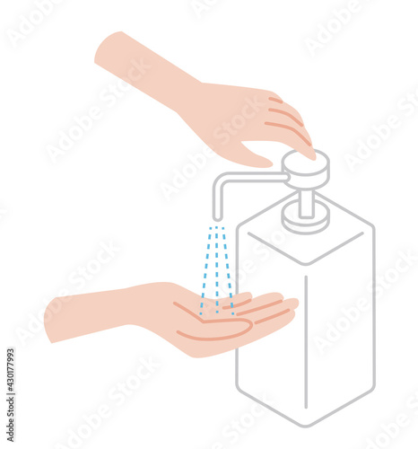 アルコールで消毒する手のイラスト素材