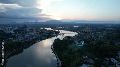 Kuching, Sarawak Malaysia - April 26 2021: The buildings, landmarks and scenery of Kuching city, capital of Sarawak, Borneo island.  photo