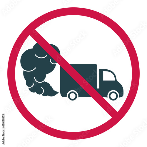 Prohibiting hazardous exhaust gas sign. Truck or van icon with exhaust gases. Exhaust fumes. Environmental pollution. Smog