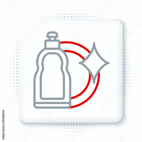 Line Plastic bottle for liquid laundry detergent, bleach, dishwashing liquid or another cleaning agent icon isolated on white background. Colorful outline concept. Vector