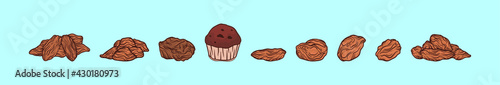 Set of raisin cartoon icon design template with various models. vector illustration isolated on blue background