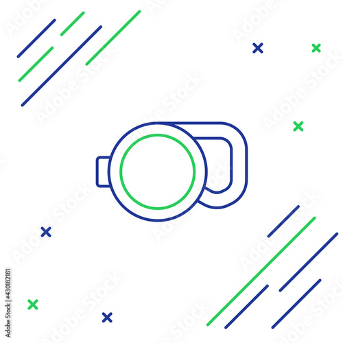 Line Retractable cord leash with carabiner icon isolated on white background. Pet dog lead. Animal accessory for outdoors walk. Colorful outline concept. Vector