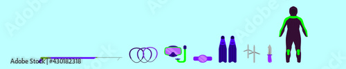 set of spearfishing cartoon icon design template with various models. vector illustration isolated on blue background