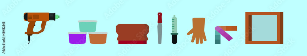 set of screen printing cartoon icon design template with various models. vector illustration isolated on blue background set of screen printing cartoon icon design template with various models. vector illustration isolated on blue background