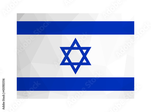Vector isolated illustration. National Israeli flag (Flag of Zion) with blue Star of David. Official symbol of Israel. Creative design in low poly style with triangular shapes. Gradient effect.