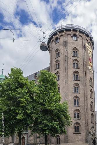 Fotobehang Rundetaarn (Round Tower, 1642) in central Copenhagen, Denmark