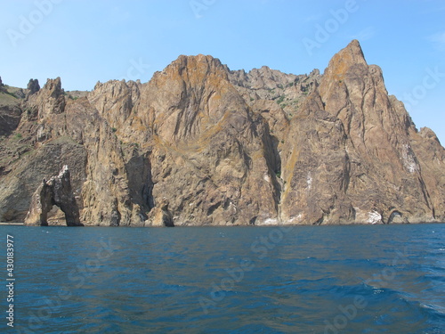 Picturesque rocks of the extinct volcano Karadag on the Black Sea coast, Crimea