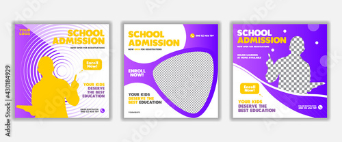 School education admission social media post template & back to school web banner or square flyer poster