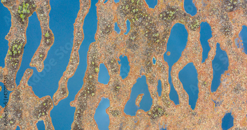 Εκτύπωση καμβά Aerial top-down view to the complex pattern of peat bog pools and intermediate r