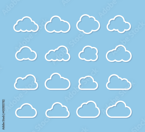 Vector Cloud white icons. Clouds collection. Cloud vector icons. Clouds in line simple design. Vector illustration