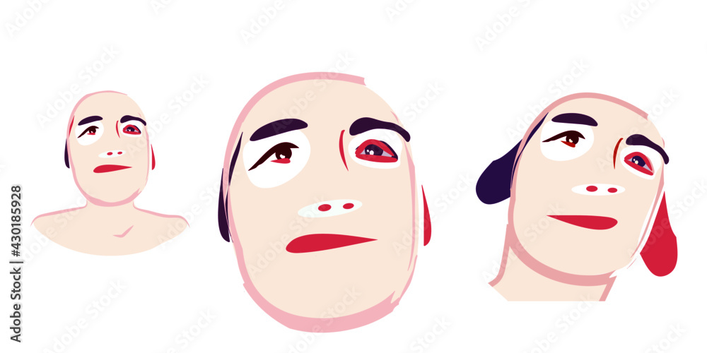 Set of three abstract trendy female face drawings. Portrait hand drawn flat style. design concept illustration Set of three abstract trendy female face drawings. Portrait hand drawn flat style. design concept illustration