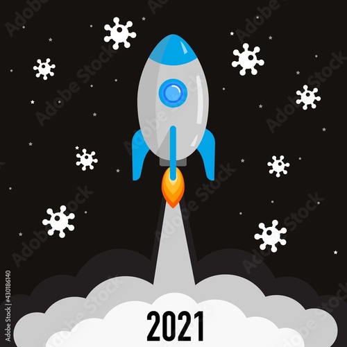 Rocket on black background. 2021 concept