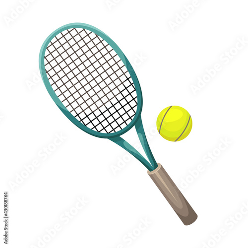 Vector illustration of a tennis racket with a ball. Training. Sport. © ArTalya