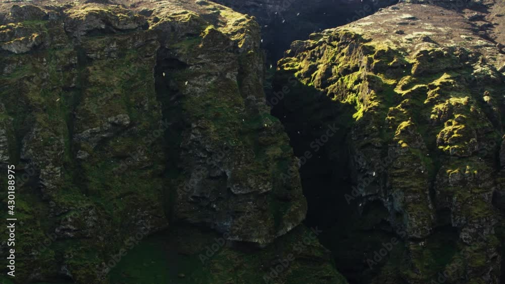 Large crevasse in mountain, Snaefellsnes Peninsula, Iceland, wide shot zoom out Large crevasse in mountain, Snaefellsnes Peninsula, Iceland, wide shot zoom out