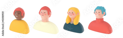 3D Bright people portraits set, render illustration