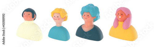 3D Bright people portraits set, render illustration