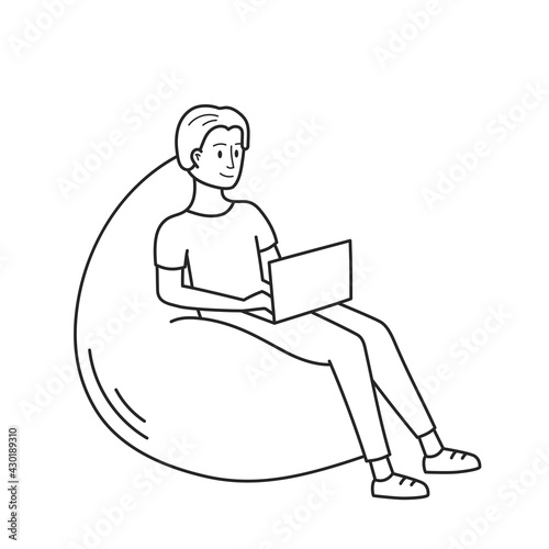 Comfortable and cozy chair for work and leisure at home. The outline of the icon drawn by hand. Vector illustration, isolated elements on a white background.