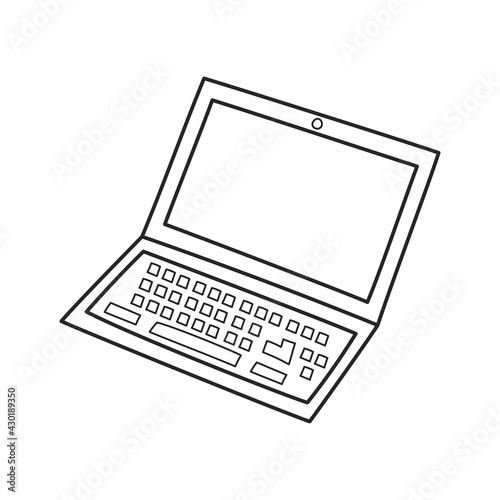 Laptop for work and games, office at home. The outline of the icon drawn by hand. Vector illustration, isolated elements on a white background.