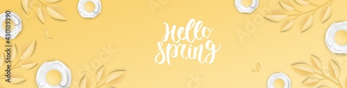Spring sale banner with flowers. Banner perfect for promotions, magazines, advertising, web sites. Vector illustration.
