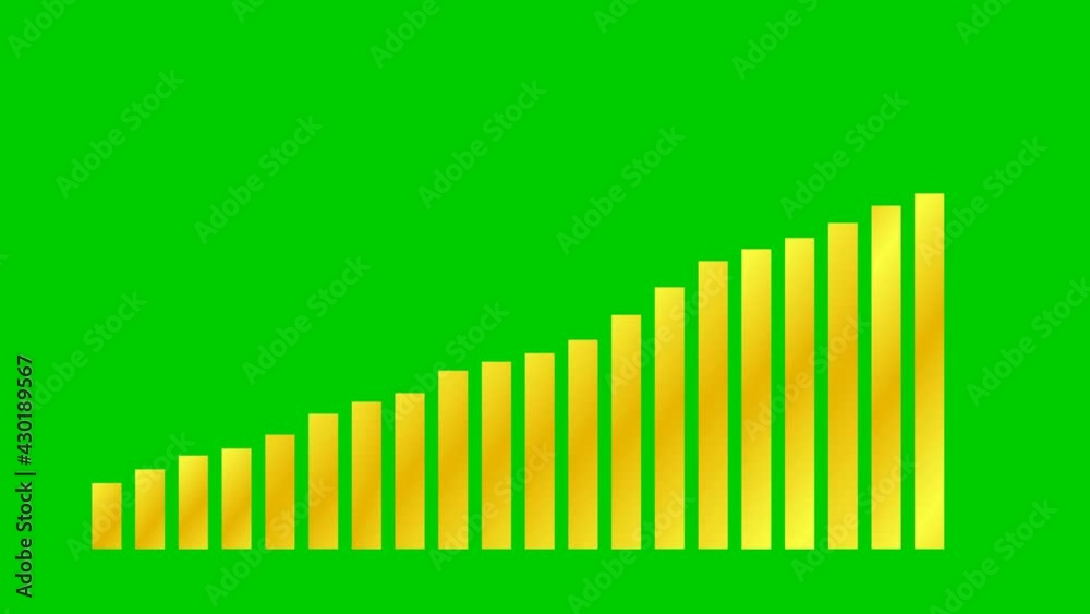 Animated financial golden growth chart. Growth bar chart of economy. Vector illustration isolated on green background. Animated financial golden growth chart. Growth bar chart of economy. Vector illustration isolated on green background.