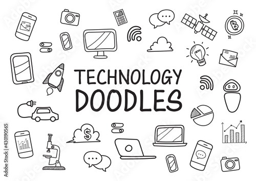 Technology doodles hand drawn icons