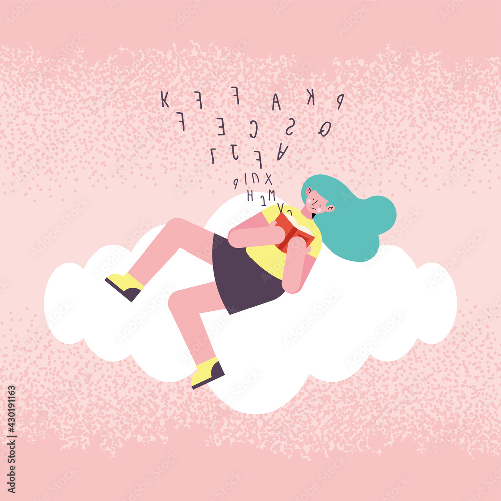 woman in cloud with dyslexia - obrazy, fototapety, plakaty 