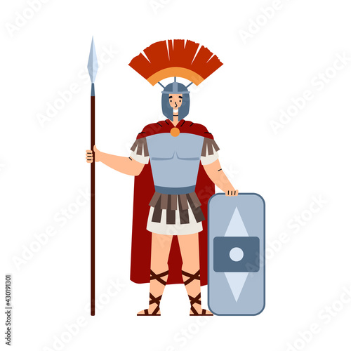 Roman army troop commander or legionary warrior flat vector illustration isolated