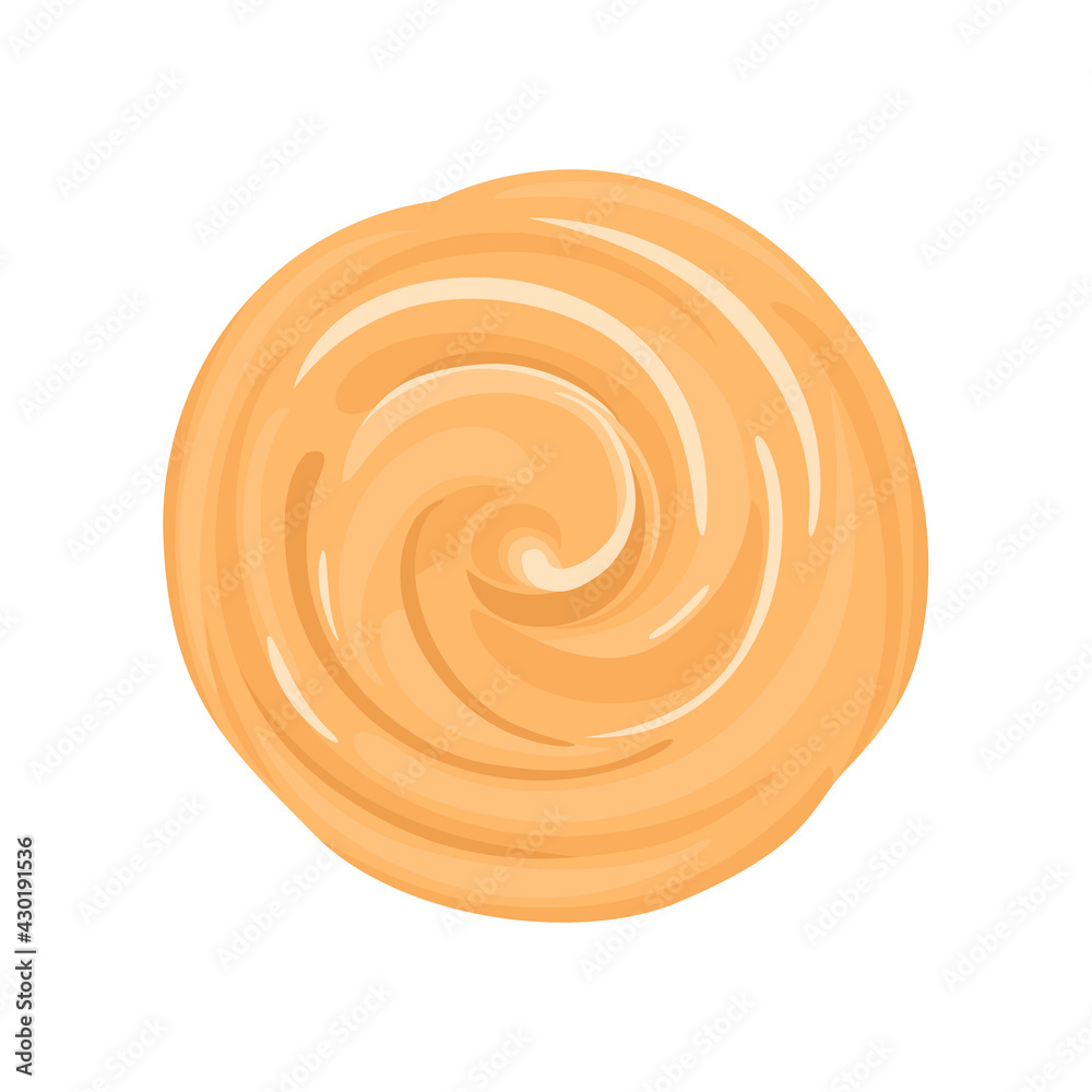 Peanut butter or caramel cream isolated on white background. Top view. Vector illustration in cartoon flat style. Peanut butter or caramel cream isolated on white background. Top view. Vector illustration in cartoon flat style.
