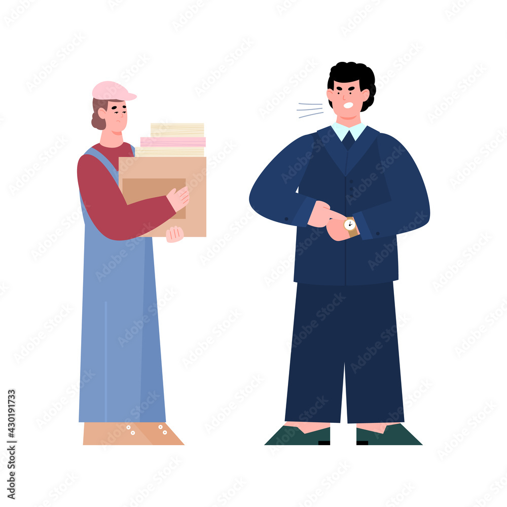 Boss business man angry shouting on unhappy worker a vector illustration. Boss business man angry shouting on unhappy worker a vector illustration.