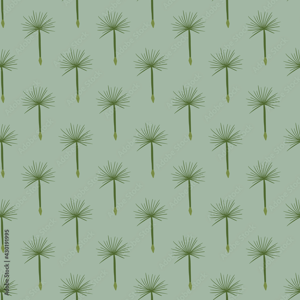 Dark tones seamless pattern with green colored dandelion ornament. Blue background. Doodle artwork. Dark tones seamless pattern with green colored dandelion ornament. Blue background. Doodle artwork.