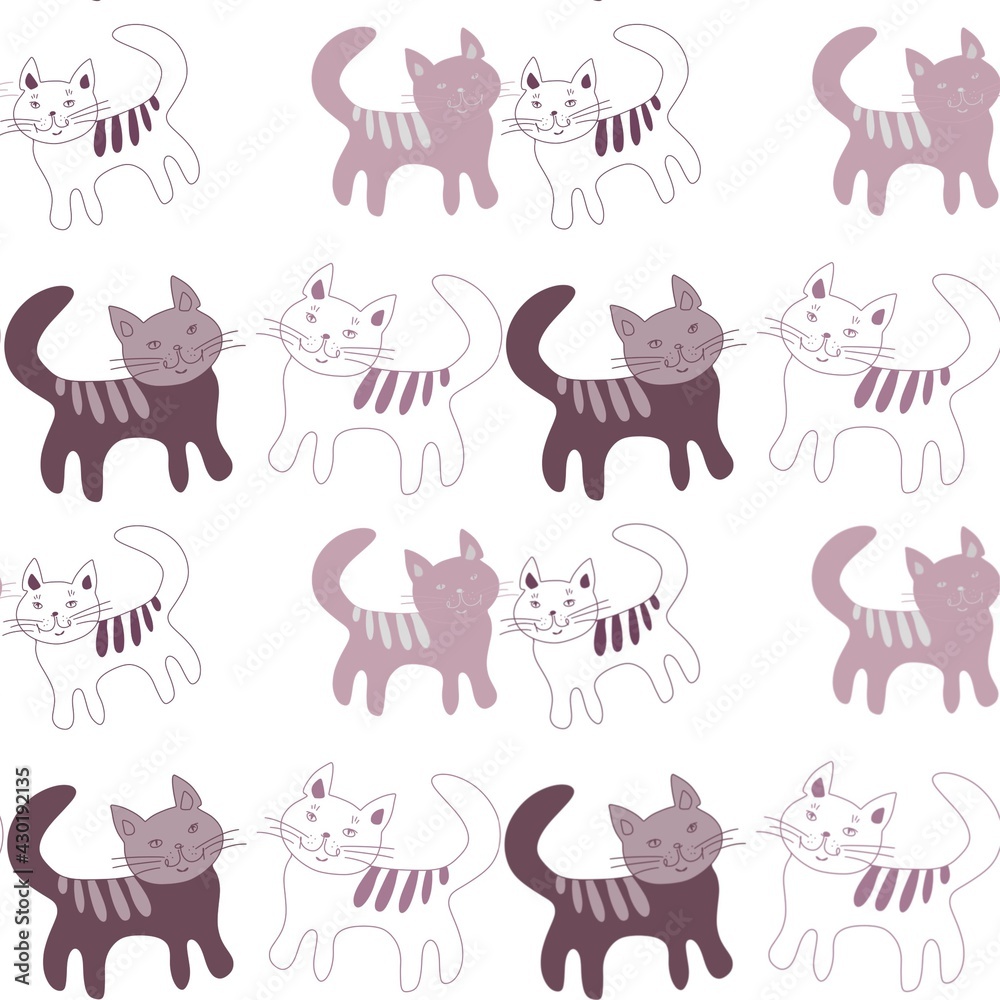 Seamless pattern with cute  Kittens. Creative childish pink texture. Great for fabric, textile Illustration