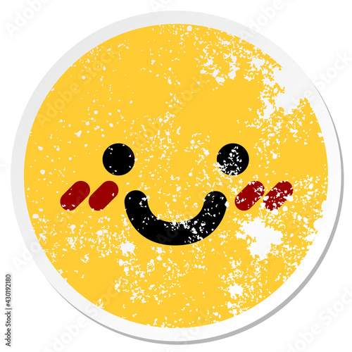 blushing happy face circular sticker