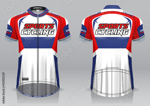 Cycling jersey, front and back view, sporty design is easy to print on fabrics and textiles