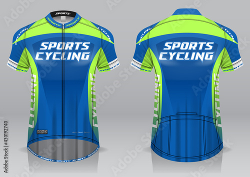 Cycling jersey, front and back view, sporty design is easy to print on fabrics and textiles