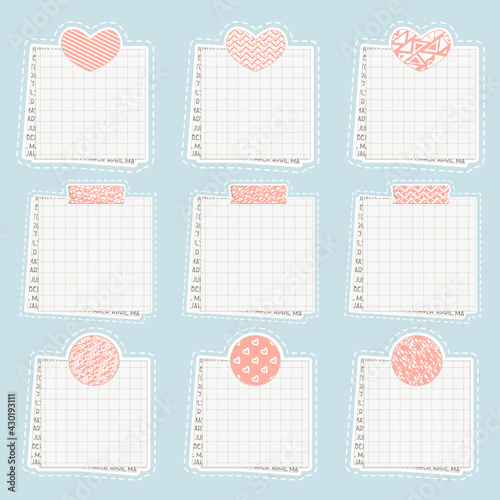 Vector cute paper notes, stickers, notepads, memo messages, torn paper sheets, blank sticky notepaper posts, to do list, meeting reminder, office information board, appointment notes