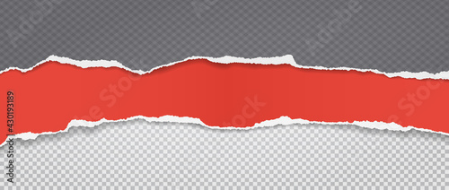 Wallpaper Mural Torn, ripped dark grey and red paper strips with soft shadow are on squared background for text. Vector illustration Torontodigital.ca