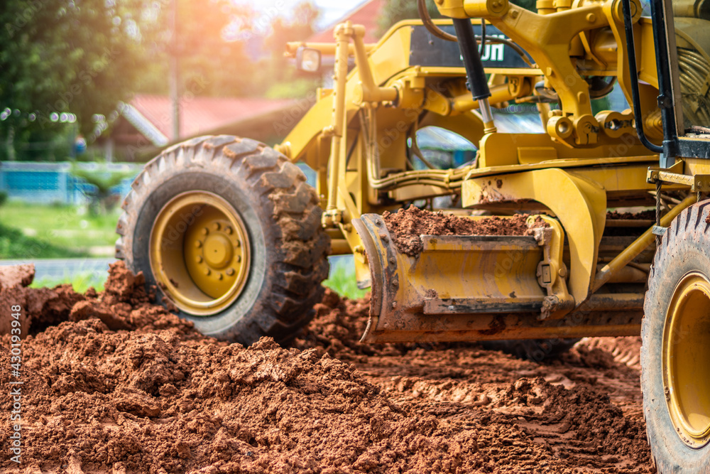 Grader industrial machine on site construction