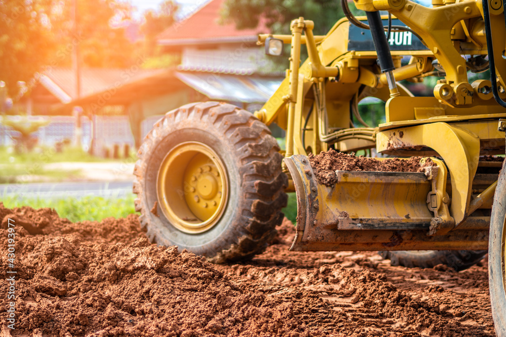 Grader industrial machine on site construction Grader industrial machine on site construction