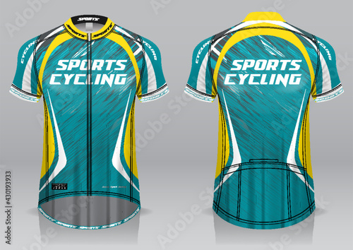 Cycling jersey, front and back view, sporty design is easy to print on fabrics and textiles