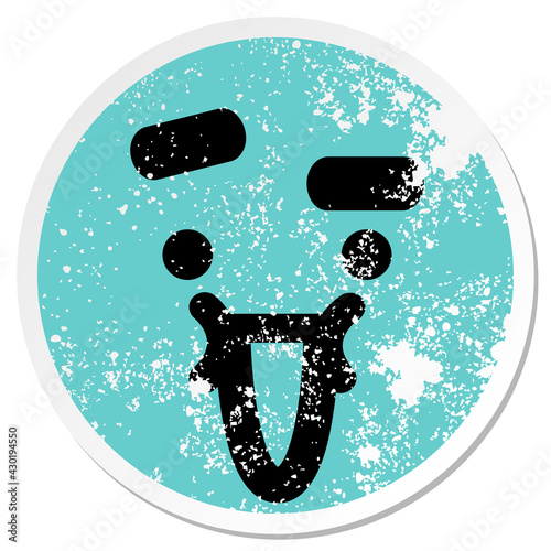 happy face raising eyebrow circular sticker