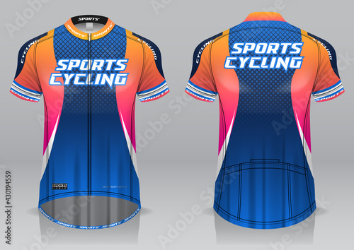 Cycling jersey, front and back view, sporty design is easy to print on fabrics and textiles