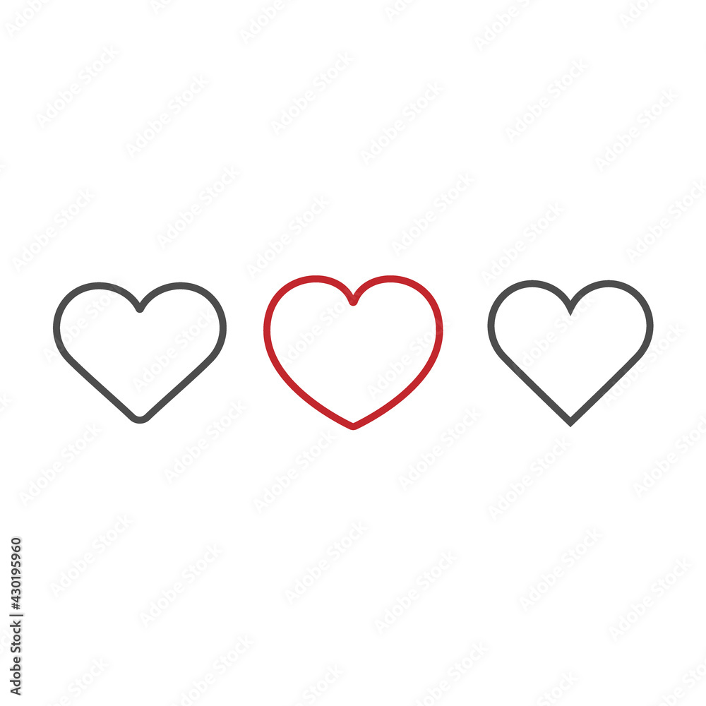 heart icons, concept of love, linear icons thin grey line