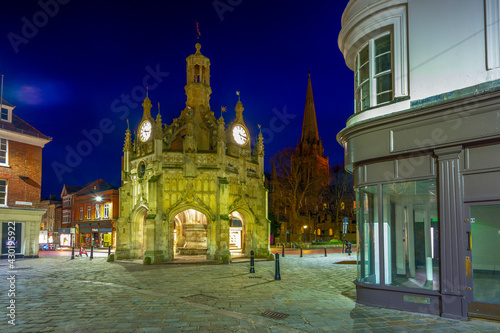 Night view of Chichester cathedral, West Sussex, UK