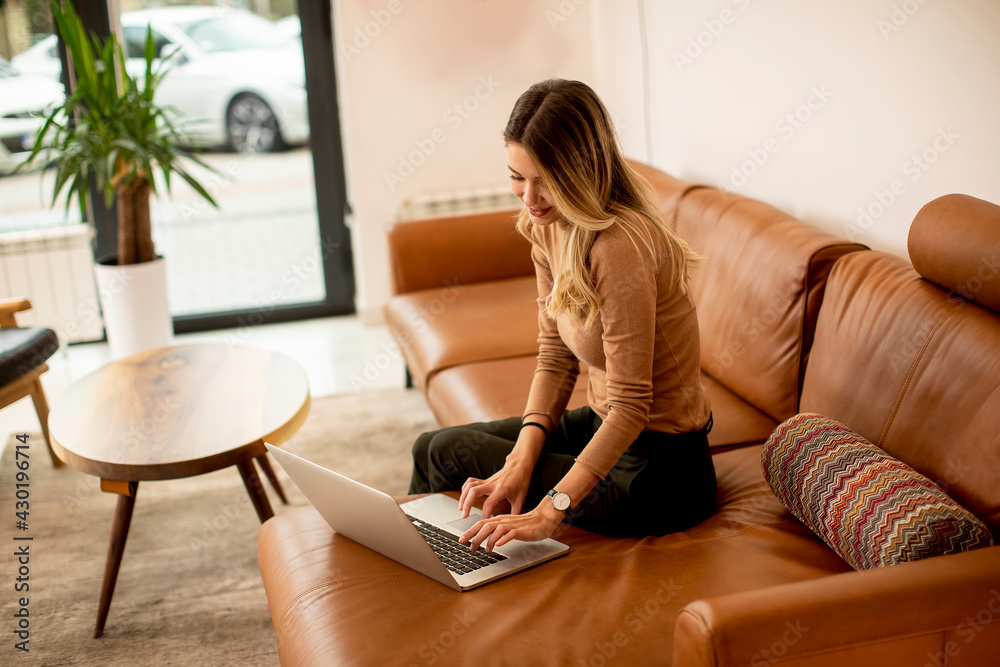 Young beautiful woman using a laptop at home Young beautiful woman using a laptop at home