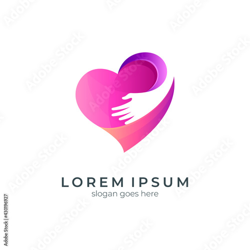 Vector logo of heart with hand silhouette shape in colorful concept