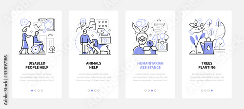 Charity and volunteering - line design style web banners