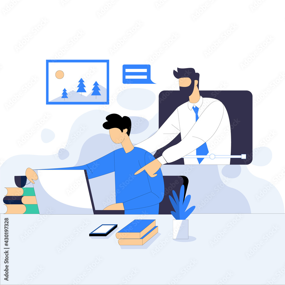 Young boy watching educational video vector illustration concept Young boy watching educational video vector illustration concept